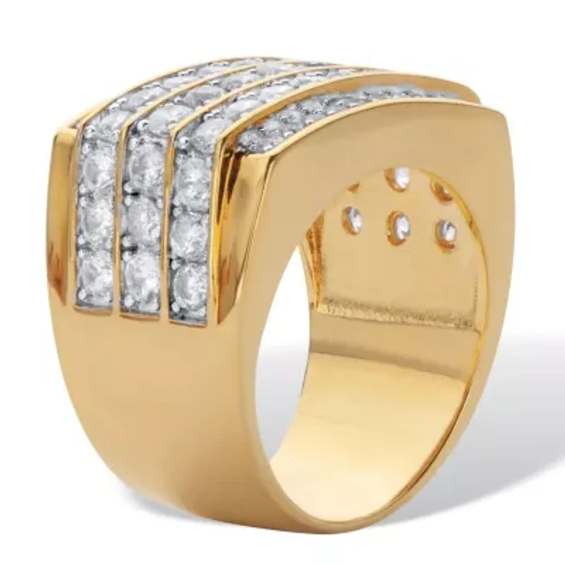 2.99 cttw. Men's Round Cubic Zirconia 14K Gold Plated Multi Row Step Top Ring