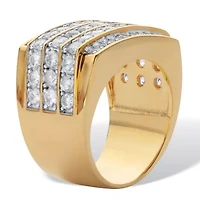 2.99 cttw. Men's Round Cubic Zirconia 14K Gold Plated Multi Row Step Top Ring