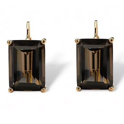 14.50 TCW Emerald-Cut Smoky Quartz Drop Earrings in Gold-Plated