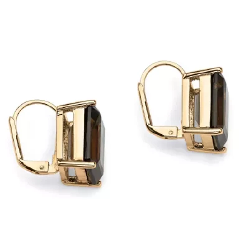 14.50 TCW Emerald-Cut Smoky Quartz Drop Earrings in Gold-Plated