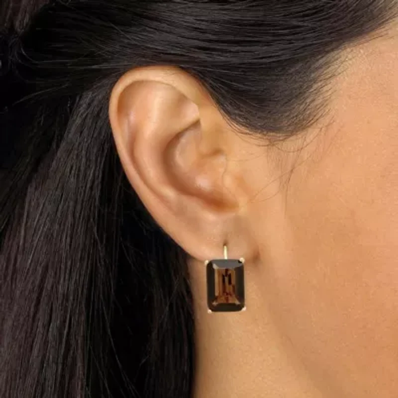 14.50 TCW Emerald-Cut Smoky Quartz Drop Earrings in Gold-Plated
