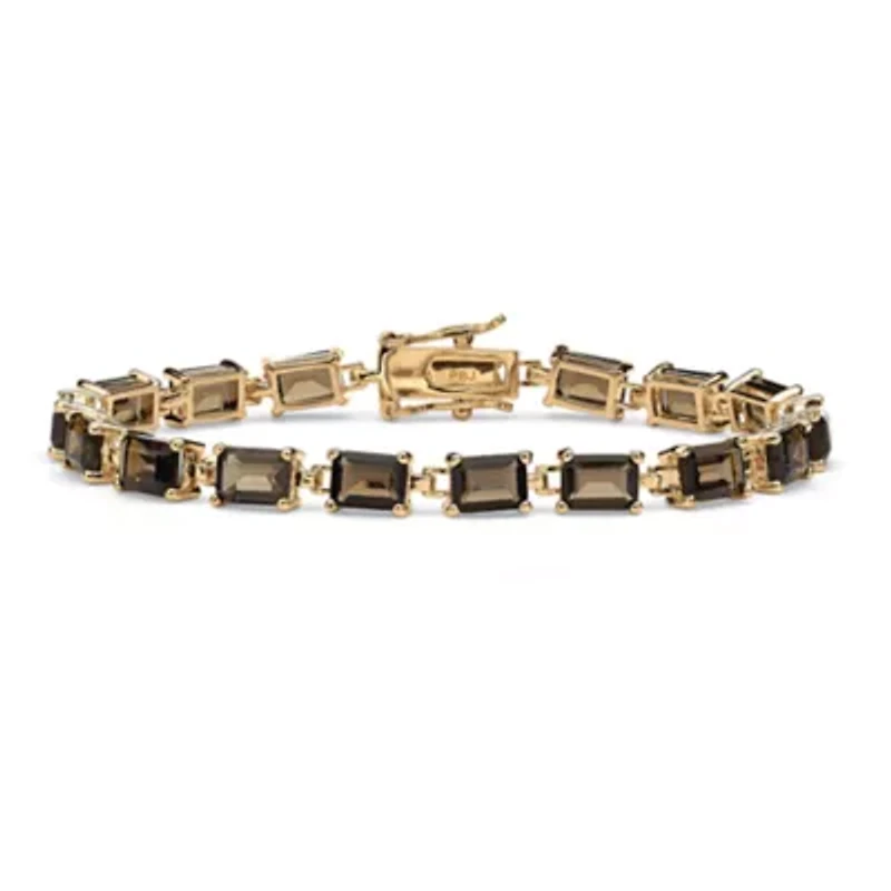16 TCW Genuine Smoky Quartz Yellow Gold-Plated Tennis Bracelet 7.25"