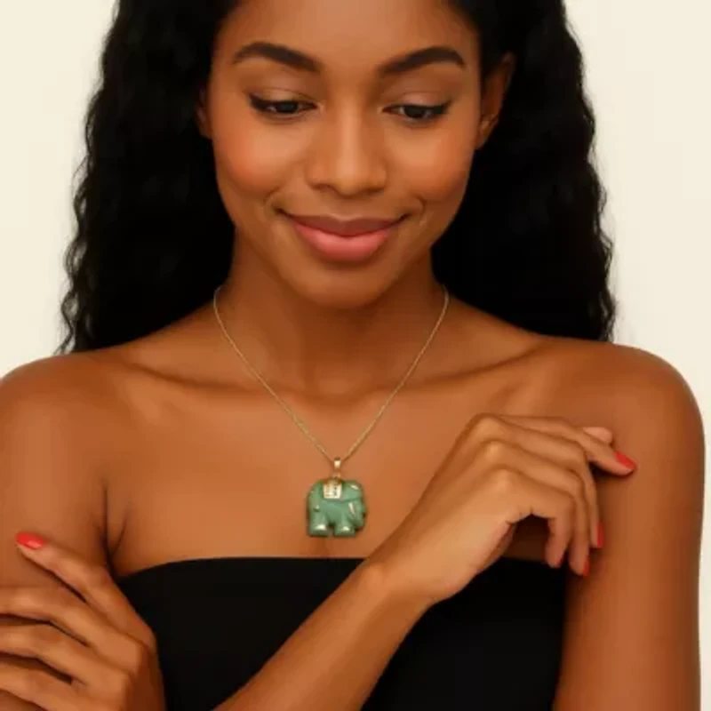 Genuine Jade 14k Gold Good Fortune Elephant Pendant