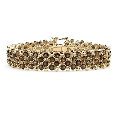 20 TCW Smoky Quartz Tennis Bracelet in Yellow Gold-Plated 7.25"