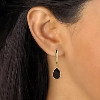 Pear-Shaped Genuine Onyx Yellow Gold-Plated Drop Earrings