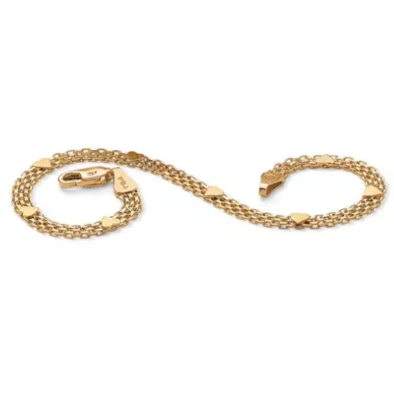 Solid 10k Yellow Gold Bismark-Link Heart Bracelet 7.25"