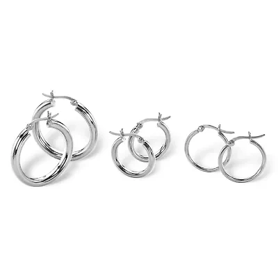 3 Pair Hoop Earrings Set in .925 Sterling Silver