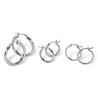 3 Pair Hoop Earrings Set in .925 Sterling Silver