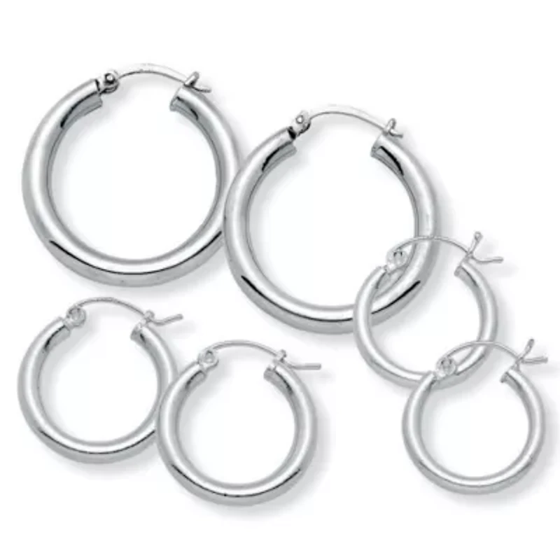 3 Pair Hoop Earrings Set in .925 Sterling Silver