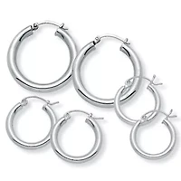 3 Pair Hoop Earrings Set in .925 Sterling Silver