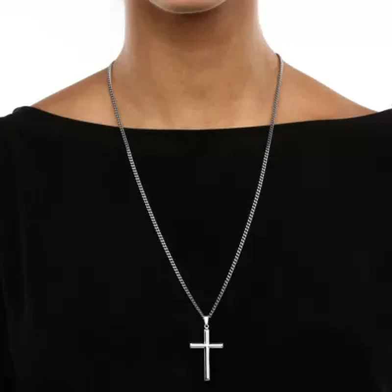 Cross Pendant in .925 Sterling Silver with Stainless Steel Chain 24"