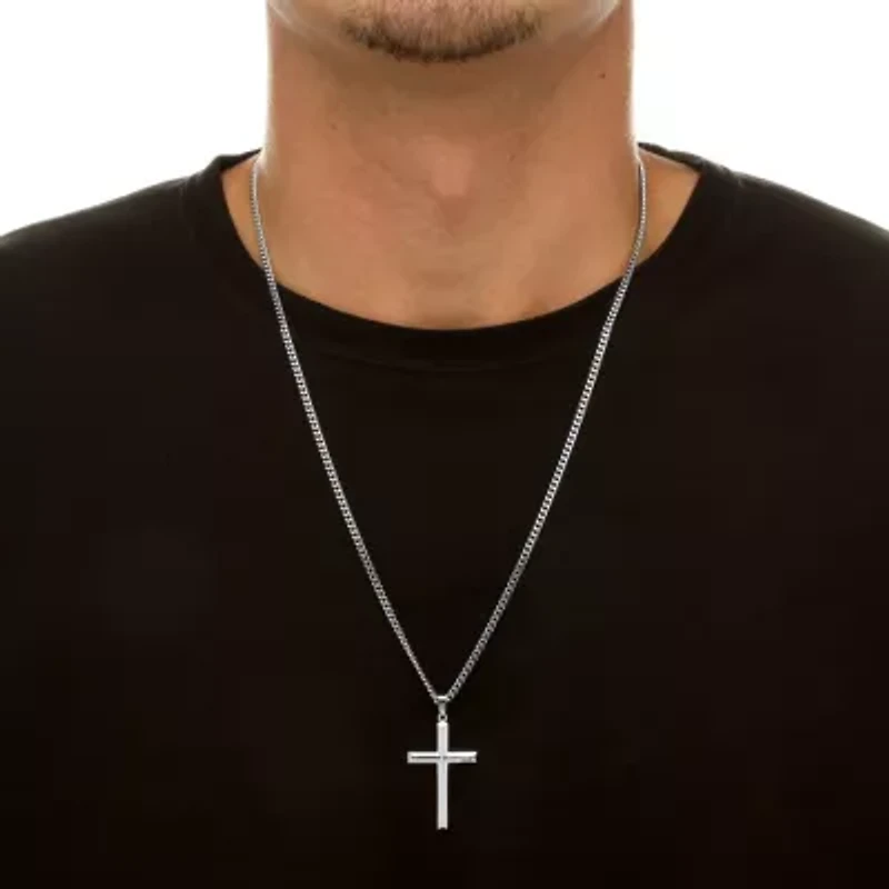 Cross Pendant in .925 Sterling Silver with Stainless Steel Chain 24"
