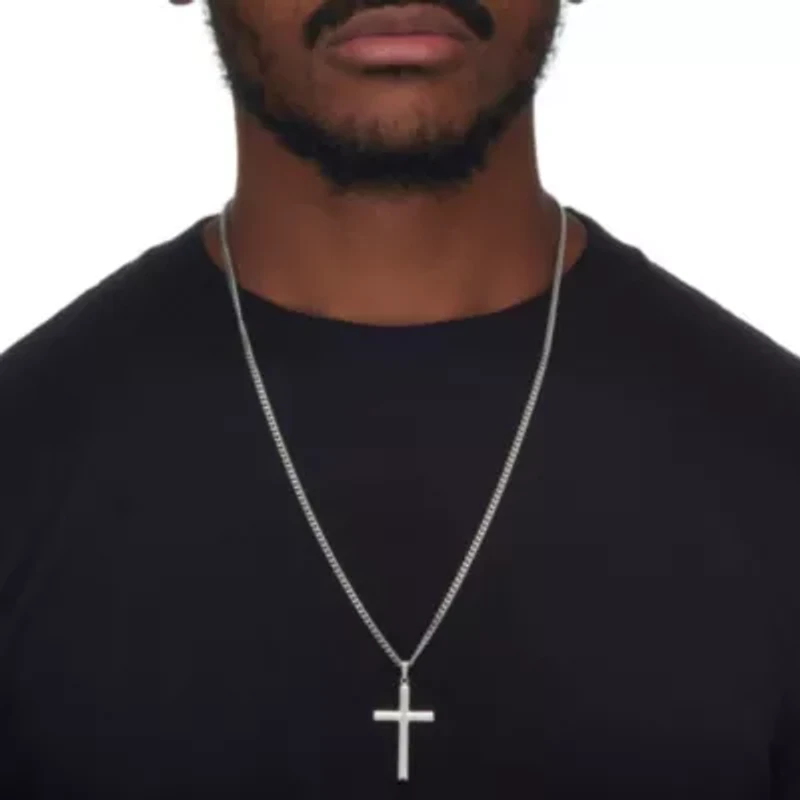 Cross Pendant in .925 Sterling Silver with Stainless Steel Chain 24"