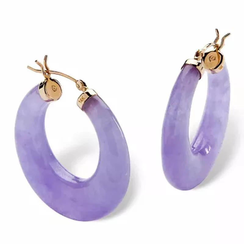 Genuine Lavender Jade 14k Yellow Gold Hoop Earrings