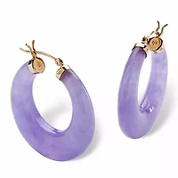 Genuine Lavender Jade 14k Yellow Gold Hoop Earrings