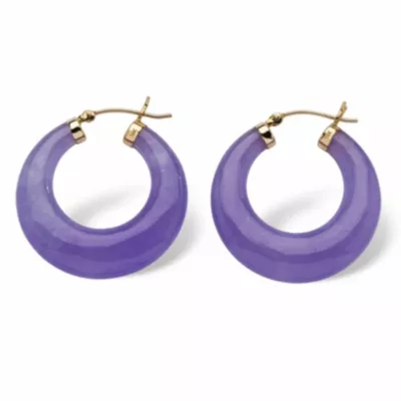 Genuine Lavender Jade 14k Yellow Gold Hoop Earrings