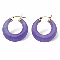 Genuine Lavender Jade 14k Yellow Gold Hoop Earrings