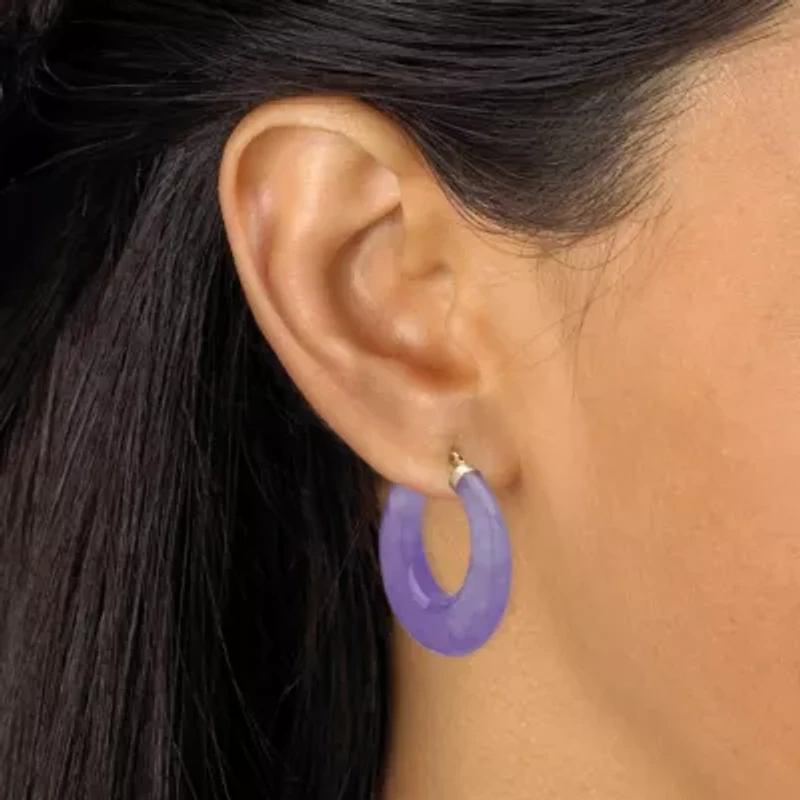 Genuine Lavender Jade 14k Yellow Gold Hoop Earrings