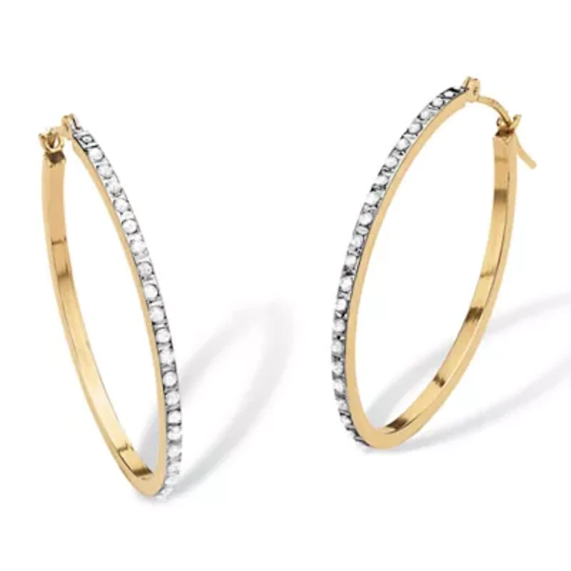Diamond Accent 14k Yellow Gold Diamond Fascination Hoop Earrings (1 1/4")