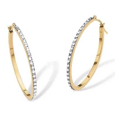 Diamond Accent 14k Yellow Gold Diamond Fascination Hoop Earrings (1 1/4")