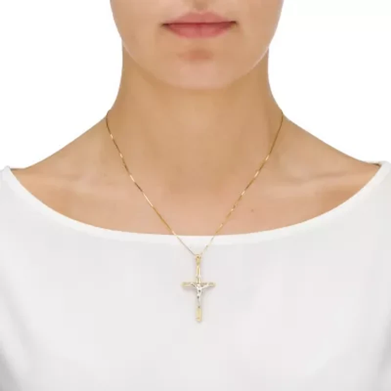 10k Two-Tone Gold Religious Crucifix Cross Pendant