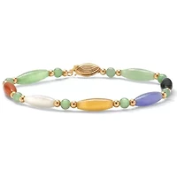Multicolor Genuine Jade 14k Gold Beaded and Barrel Shapes Bracelet 7.5"