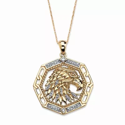 Men's Diamond Accent Solid 10k Yellow Gold Eagle Pendant Necklace 18"