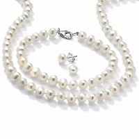 3 Piece Cultured Freshwater Pearl Necklace Bracelet and Earrings Set .925 Silver