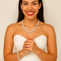 3 Piece Cultured Freshwater Pearl Necklace Bracelet and Earrings Set .925 Silver