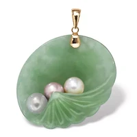Genuine Jade and Cultured Pearl Shell Pendant in 14k Gold