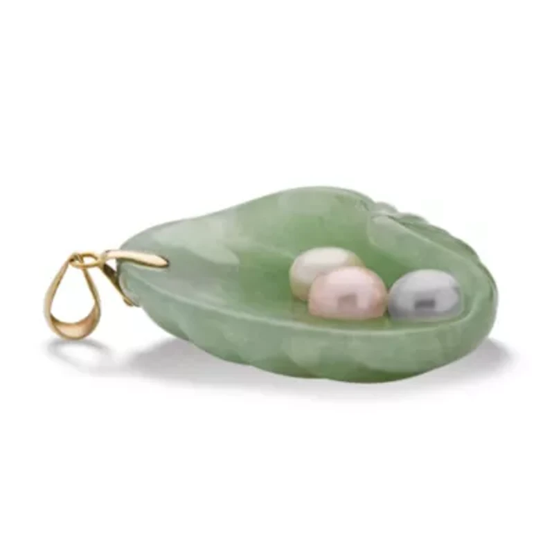 Genuine Jade and Cultured Pearl Shell Pendant in 14k Gold