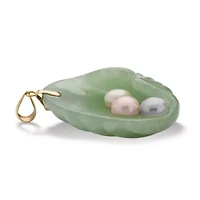Genuine Jade and Cultured Pearl Shell Pendant in 14k Gold