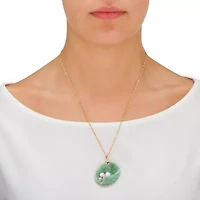 Genuine Jade and Cultured Pearl Shell Pendant in 14k Gold