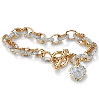 Diamond Accent Heart Charm Bracelet in Gold-Plated Sterling Silver