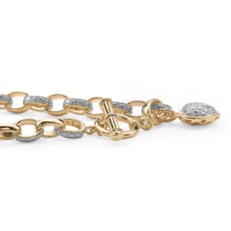 Diamond Accent Heart Charm Bracelet in Gold-Plated Sterling Silver