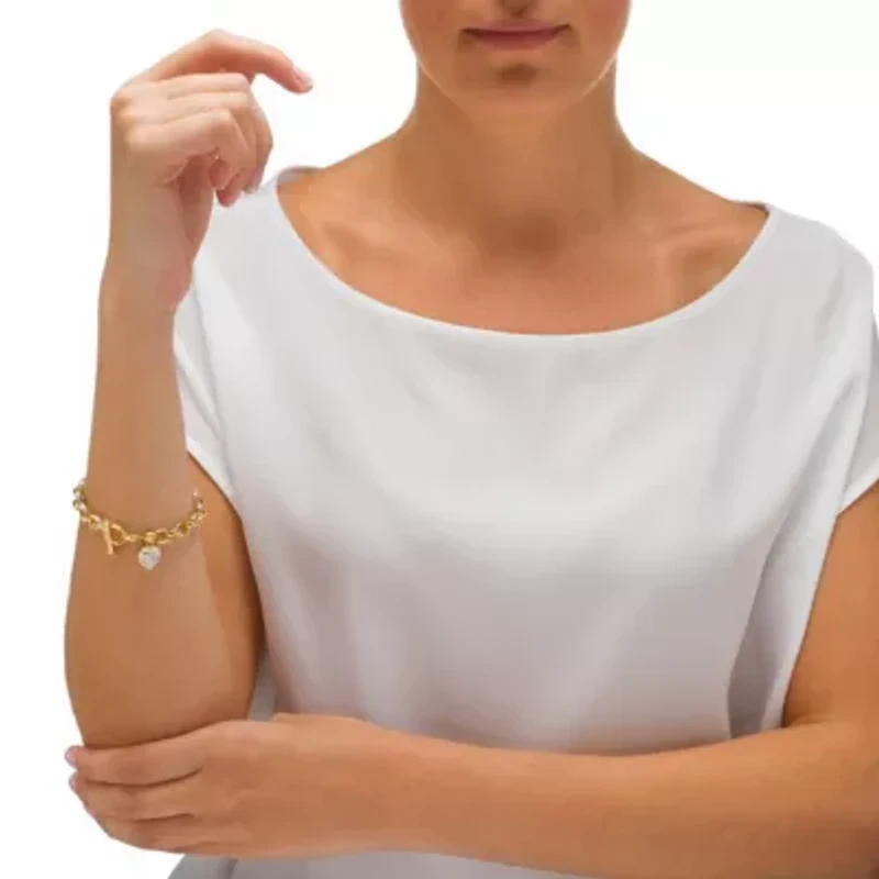 Diamond Accent Heart Charm Bracelet in Gold-Plated Sterling Silver