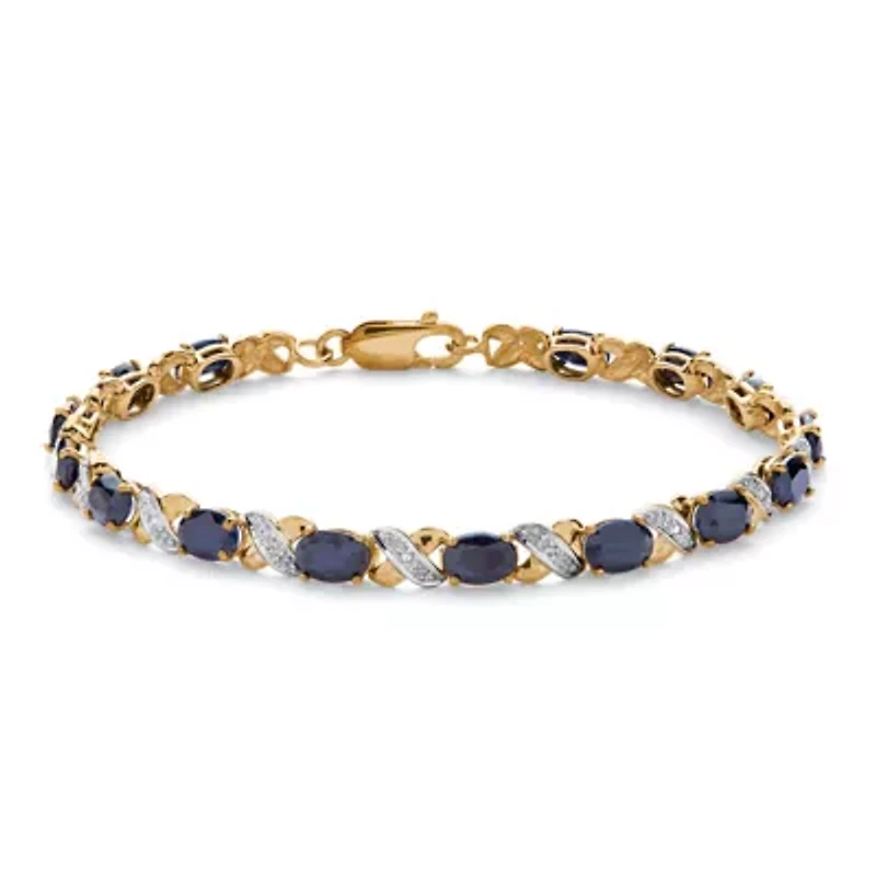8.44 TCW Genuine Blue Sapphire 10k Yellow Gold "X & O" Tennis Bracelet 7 1/2"