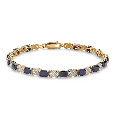 8.44 TCW Genuine Blue Sapphire 10k Yellow Gold "X & O" Tennis Bracelet 7 1/2"