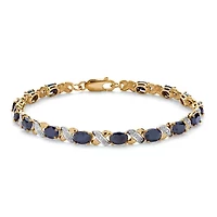 8.44 TCW Genuine Blue Sapphire 10k Yellow Gold "X & O" Tennis Bracelet 7 1/2"