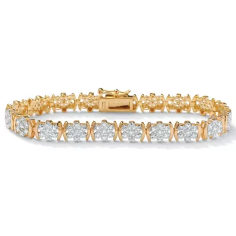 1/4 TCW Diamond Flower Tennis Bracelet in 14k Gold-plated Sterling Silver