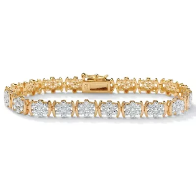 1/4 TCW Diamond Flower Tennis Bracelet in 14k Gold-plated Sterling Silver