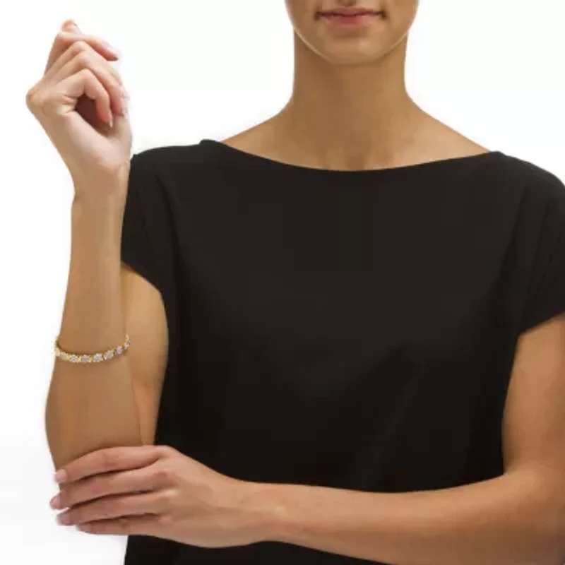 1/4 TCW Diamond Flower Tennis Bracelet in 14k Gold-plated Sterling Silver