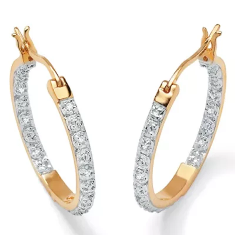 1/10 Cttw. Round Diamond Accented Hoop Earrings 14k Gold-plated Sterling Silver