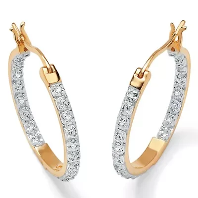 1/10 Cttw. Round Diamond Accented Hoop Earrings 14k Gold-plated Sterling Silver