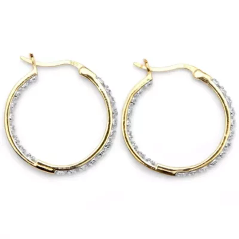 1/10 Cttw. Round Diamond Accented Hoop Earrings 14k Gold-plated Sterling Silver