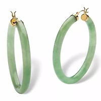 Genuine Green Jade 10k Yellow Gold Hoop Earrings