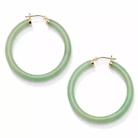 Genuine Green Jade 10k Yellow Gold Hoop Earrings