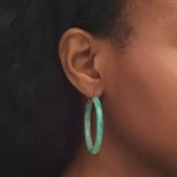 Genuine Green Jade 10k Yellow Gold Hoop Earrings