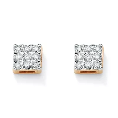 1/7 TCW Round Diamond 10k Yellow Gold Square-Shaped Stud Earrings