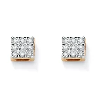 1/7 TCW Round Diamond 10k Yellow Gold Square-Shaped Stud Earrings